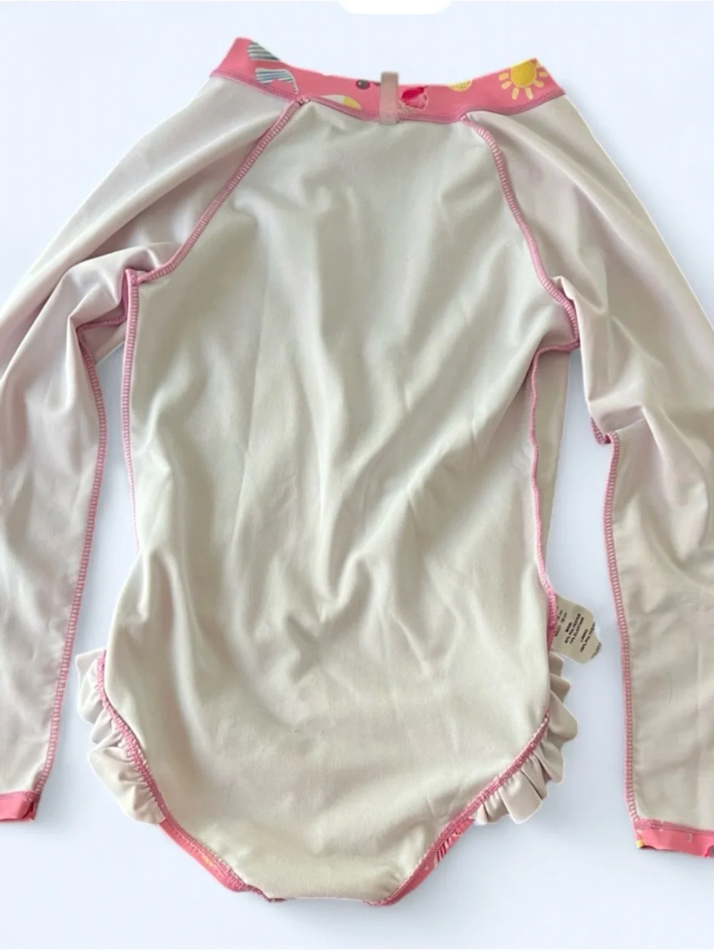 Seafolly Pink Girls' Long-Sleeve One-Piece Rashguard with Beach Print
